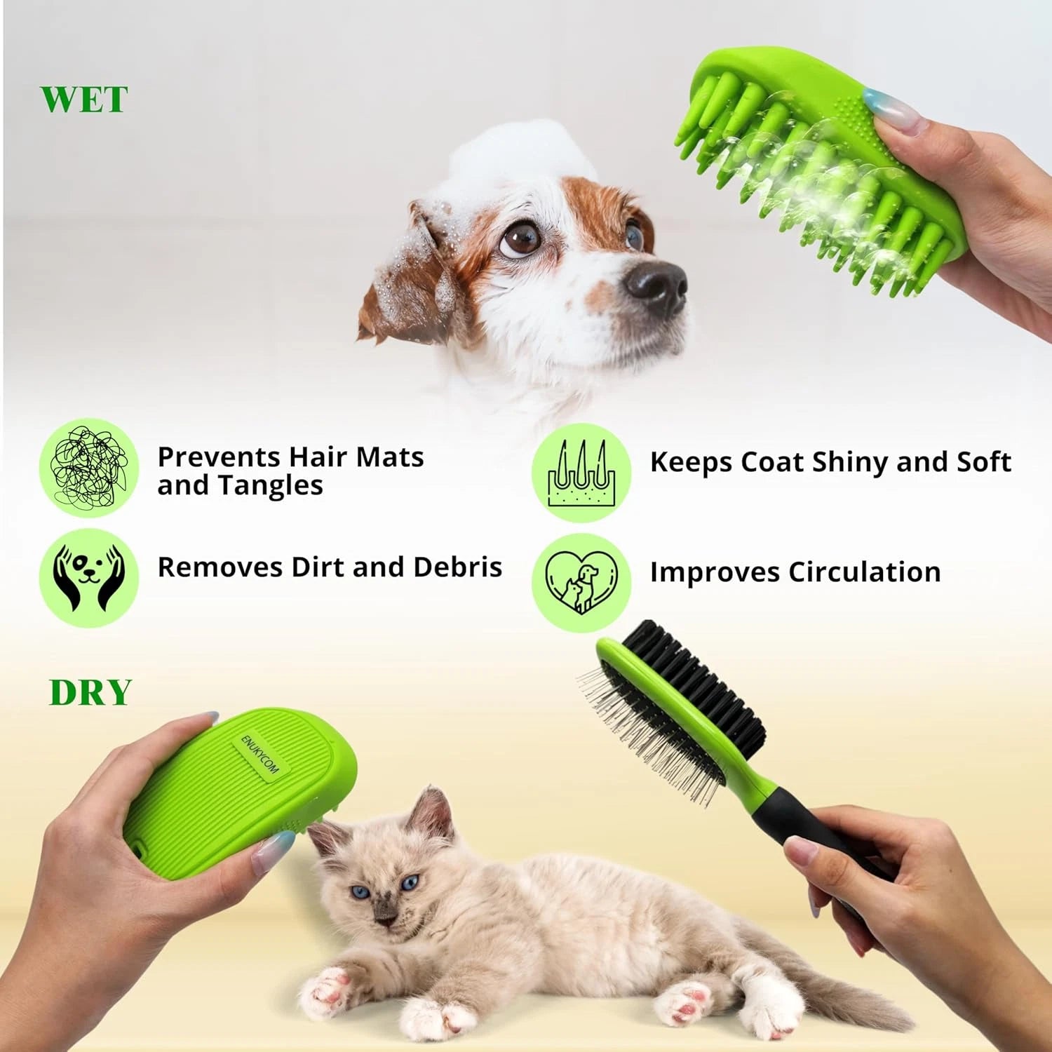 Double-Sided Pet Dog Cat Brush for Detangling Deshedding & Removing Small Mats p