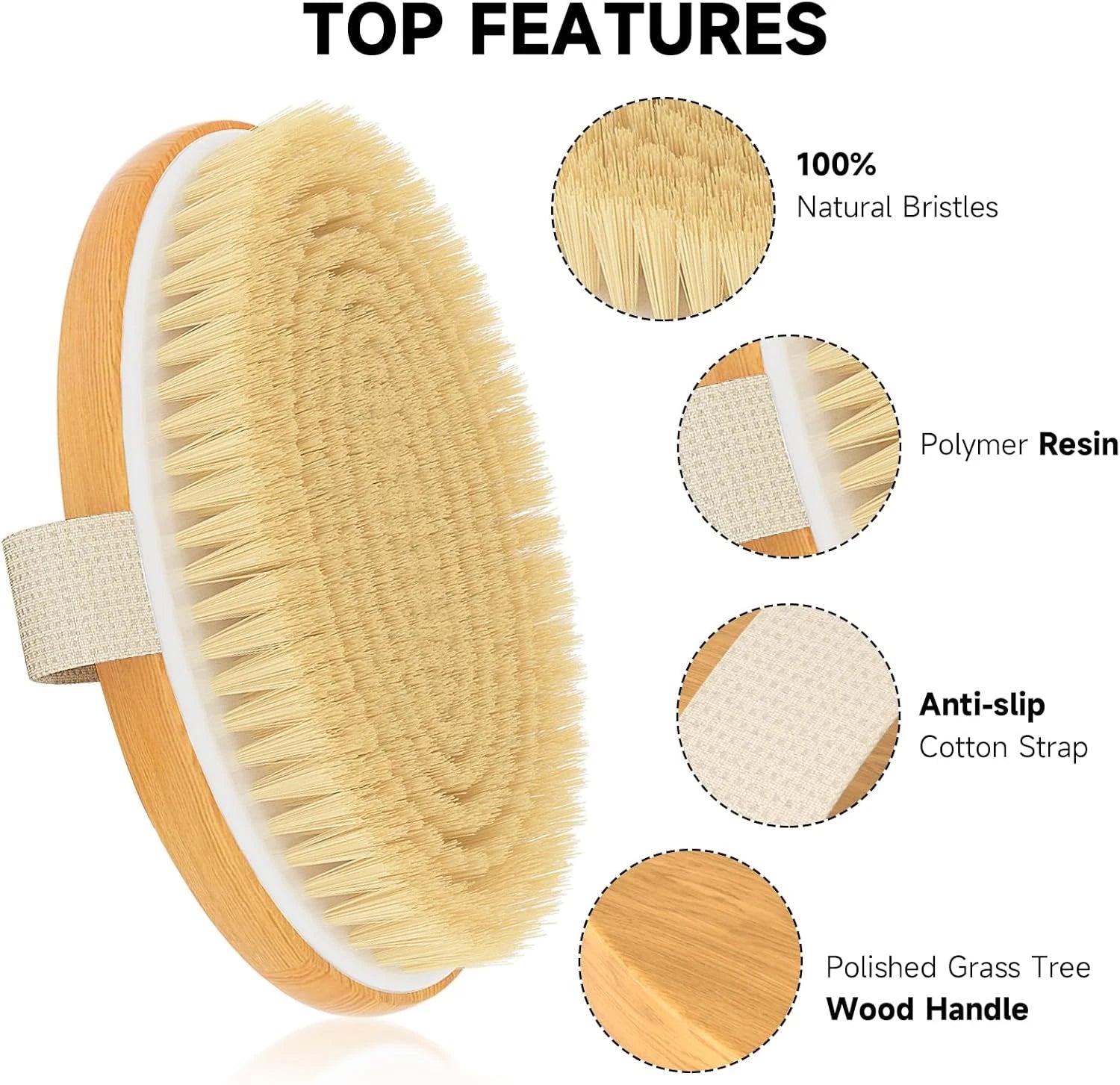 Dry Brushing Body Brush, Exfoliating Scrubber, Natural Bristles for Skin Care