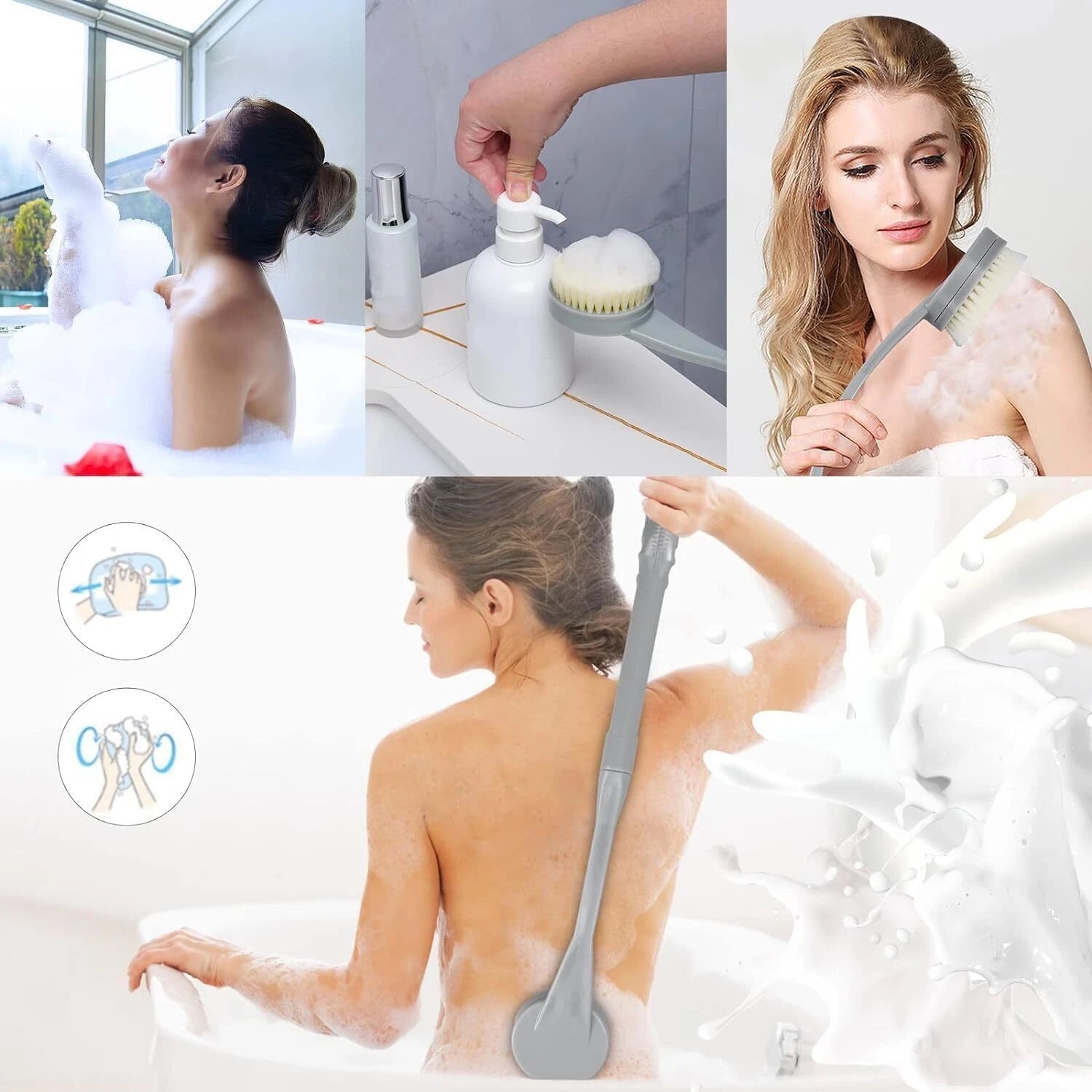 Exfoliating Bath Shower Body Brush Back Scrubber with Long Curved Handle