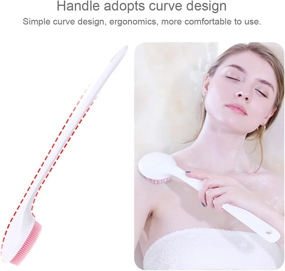Silicone Back Scrubber for Shower, Back Washer Brush Long Handle with Soft Brist