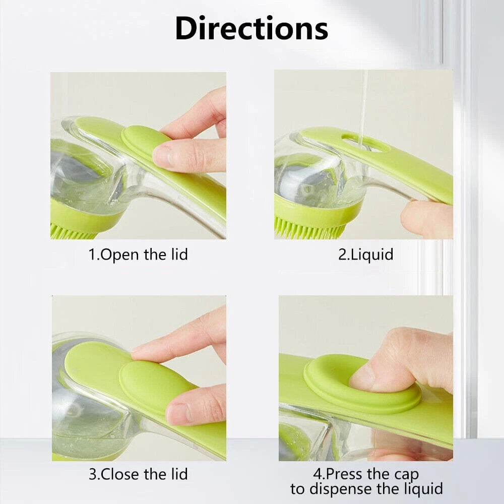 Dog Shampoo Brush with Soap Dispenser Pet Bath Brush Long Handle for Shower