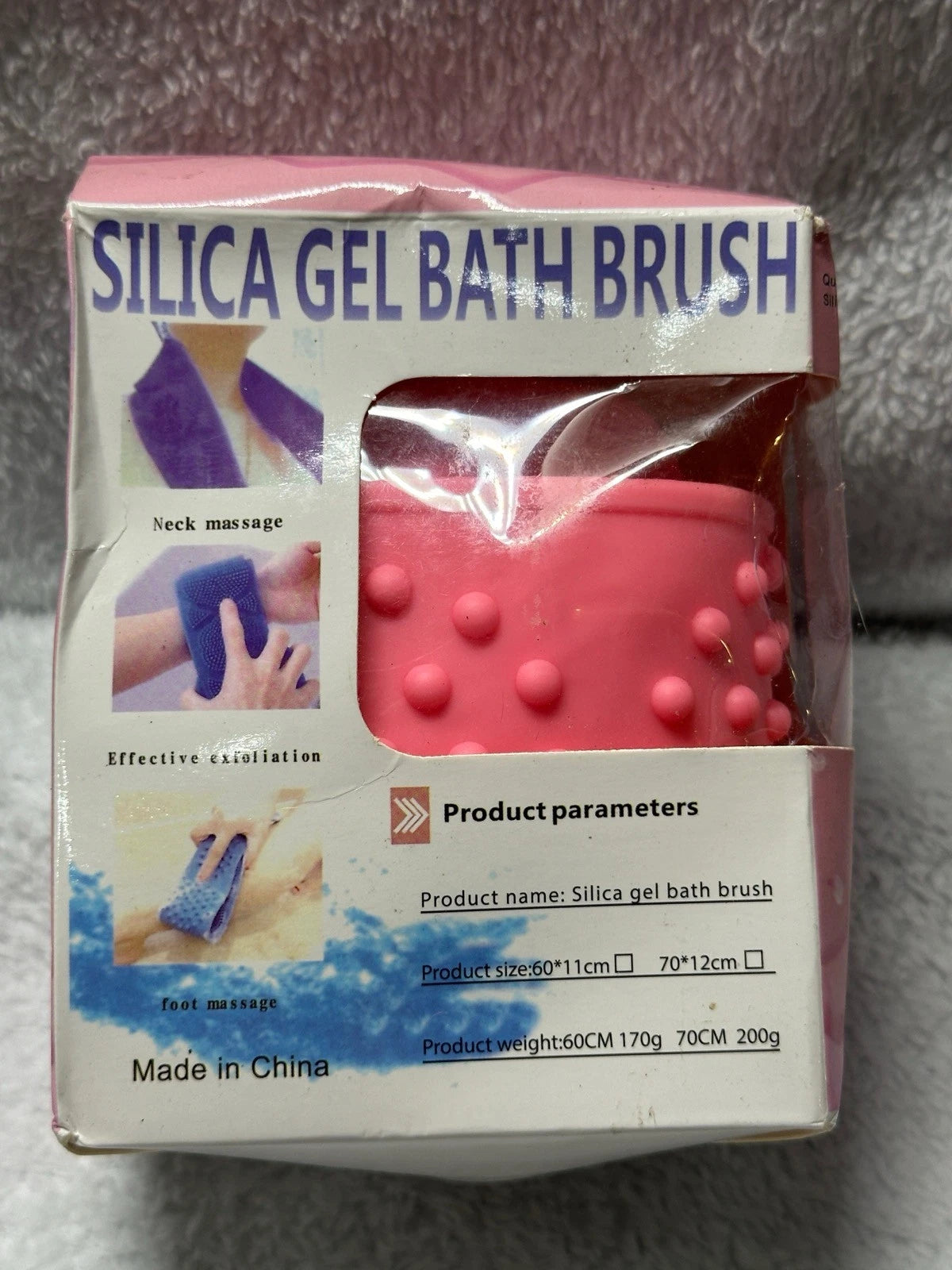 Silica Gel Bath Brush Pink Silicone Shower Massage Skin Exfoliation New In Pack