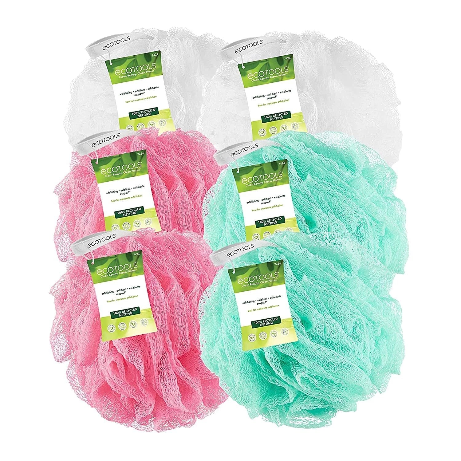 EcoTools Exfoliating EcoPouf 6 Pack Bathing Sponges Vegan Cruelty Free