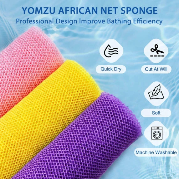 6× African Net Sponge Exfoliating Bath Long Sponge Shower Body Back Scrubber USA
