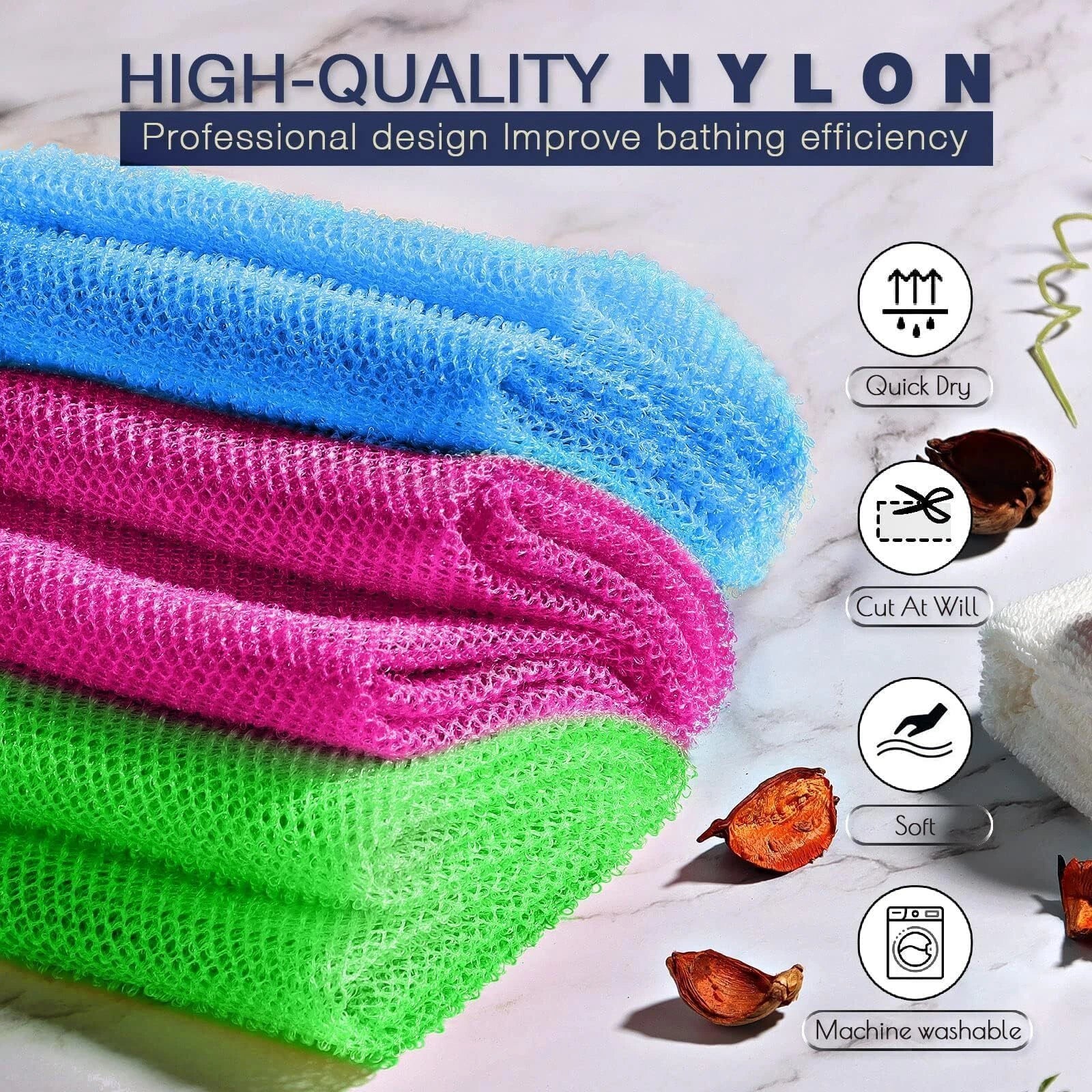 3 Pieces African Bath Sponge African Net Long Net Bath Sponge Exfoliating Sho...