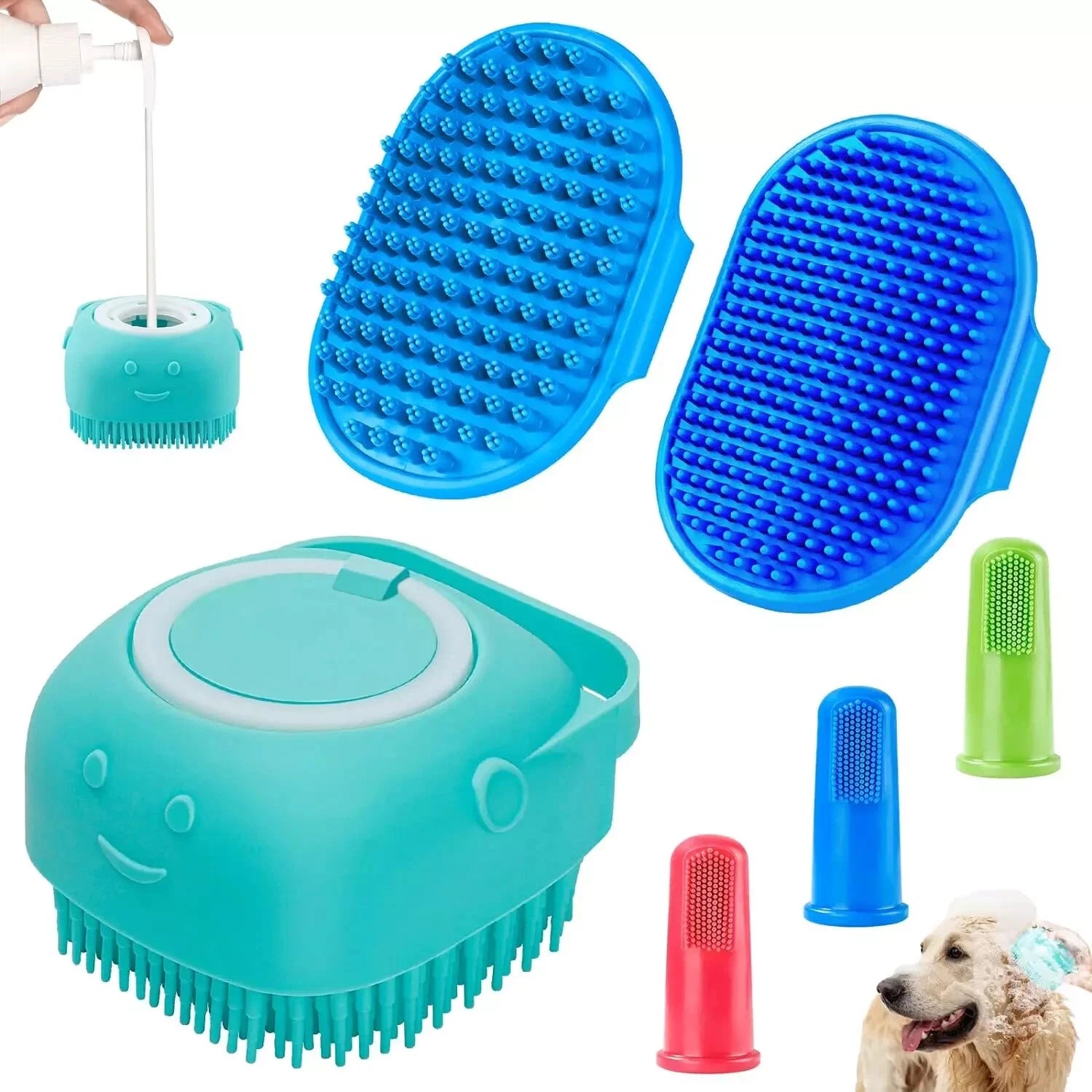 3PCS Dog Bath Brush | Dog Shampoo Brush | Dog Scrubber for Bath (Blue Blue Blue)