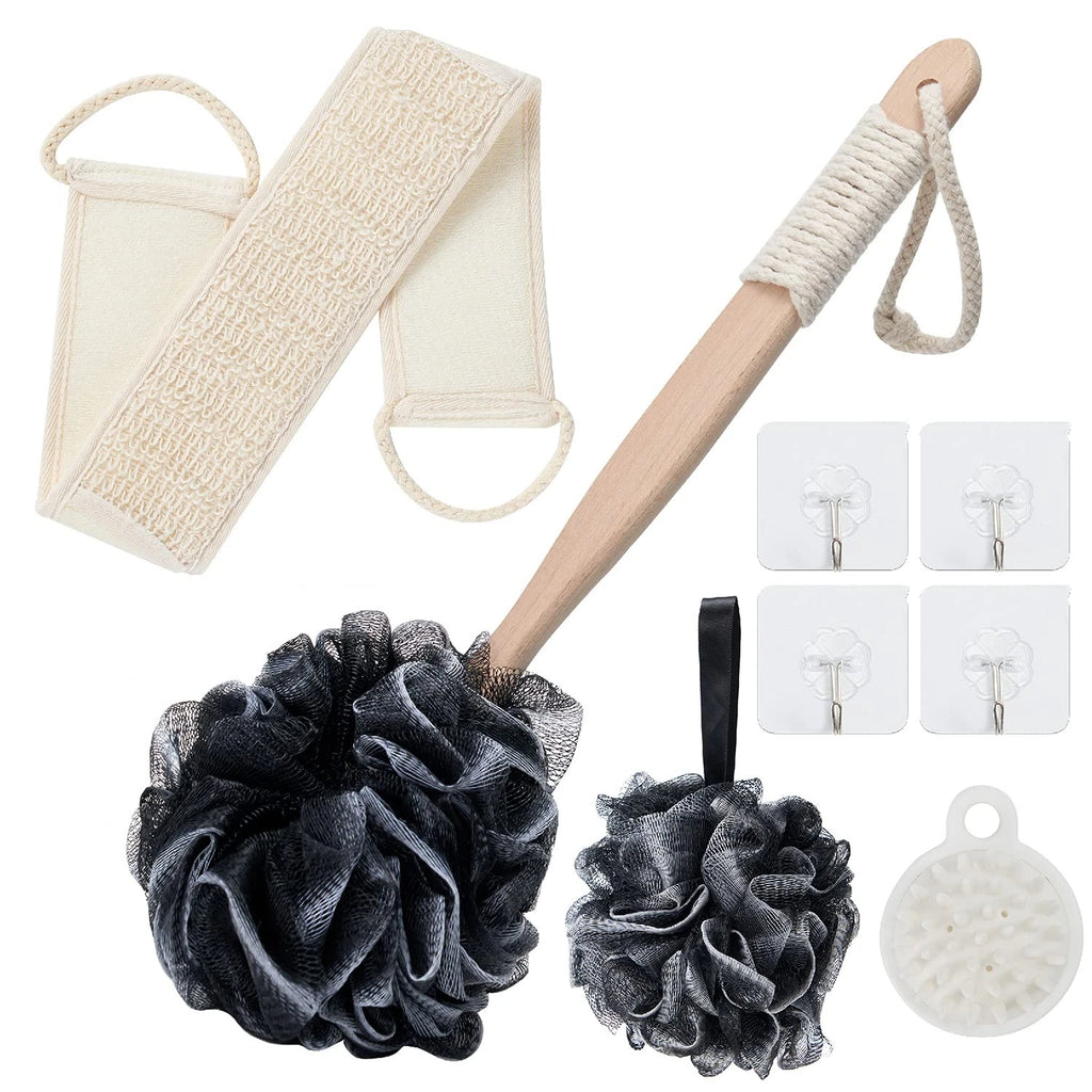 8Pack Bath Brush Set -Shower Loofah Sponge with Long Handled,Natural Loofah E...