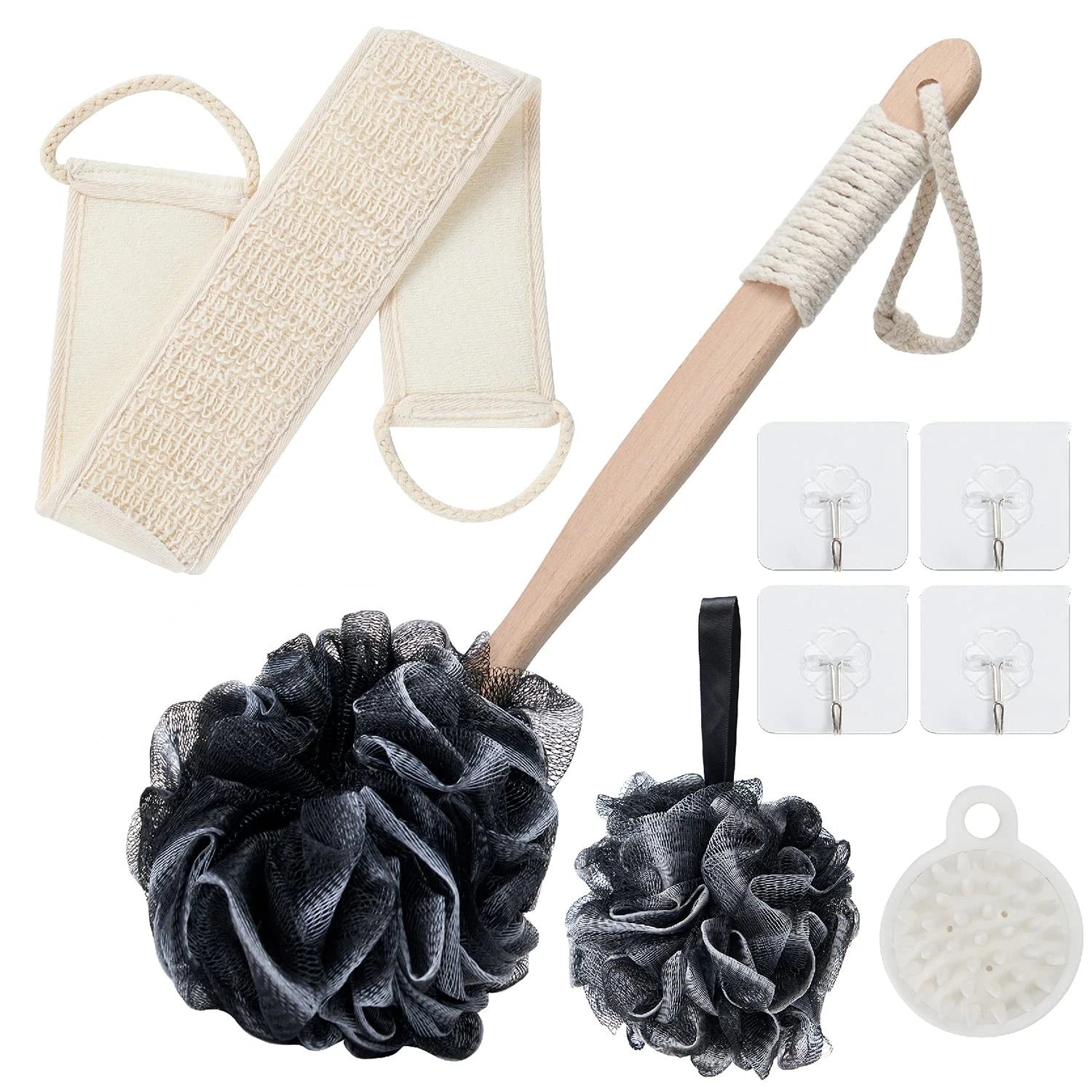 8Pack Bath Brush Set -Shower Loofah Sponge with Long Handled,Natural Loofah E...