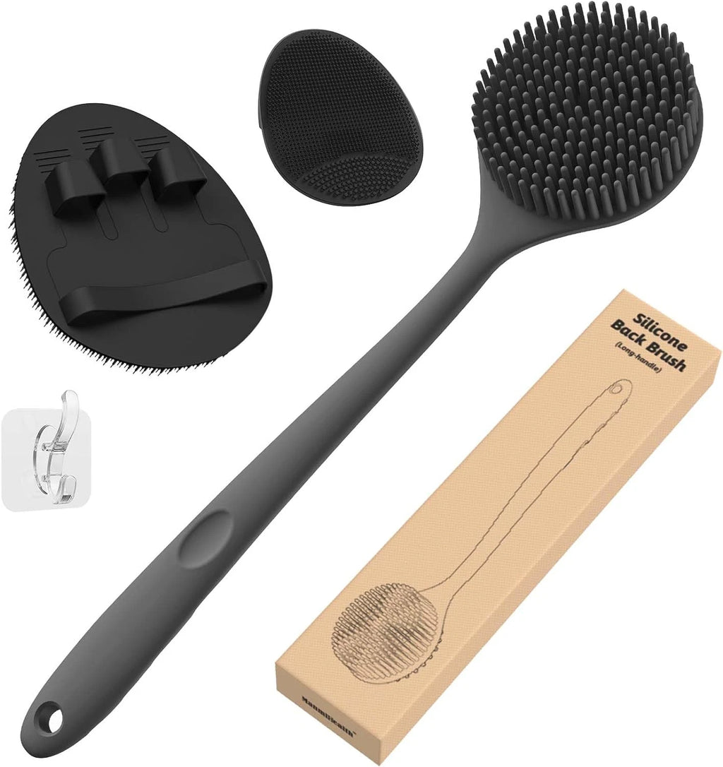 Manmihealth Silicone Back Scrubber (Thick Bristles) & Bath Glove & Face Brush Se