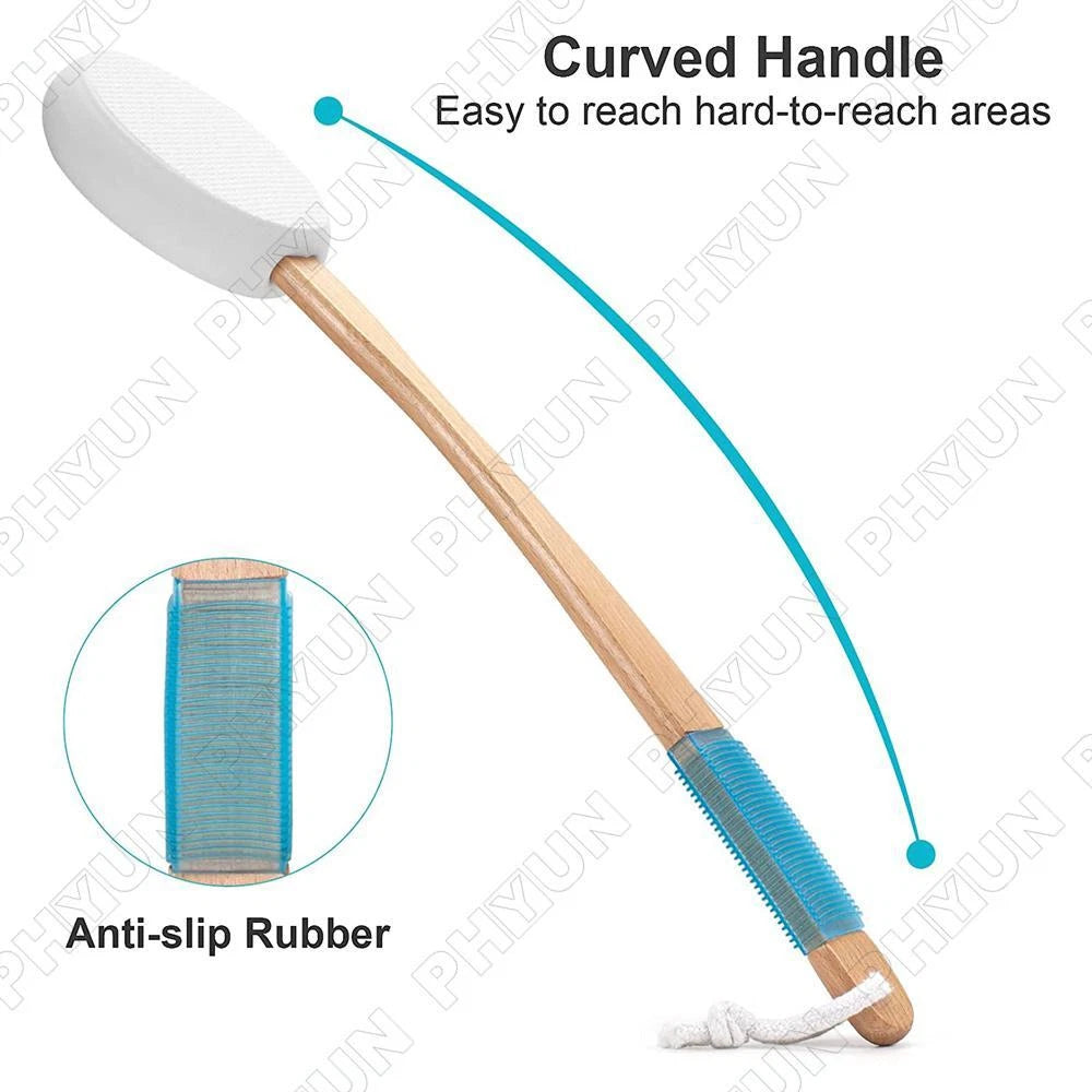 For Back Lotion Applicator Wooden Handle Brush w/ 4x Brush Head Replacement Pads