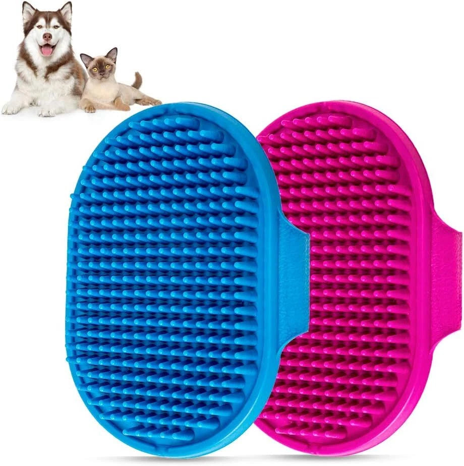Dog Bath Brush, Aoche Pet Comb Brush Soothing Massage Rubber blue+rose
