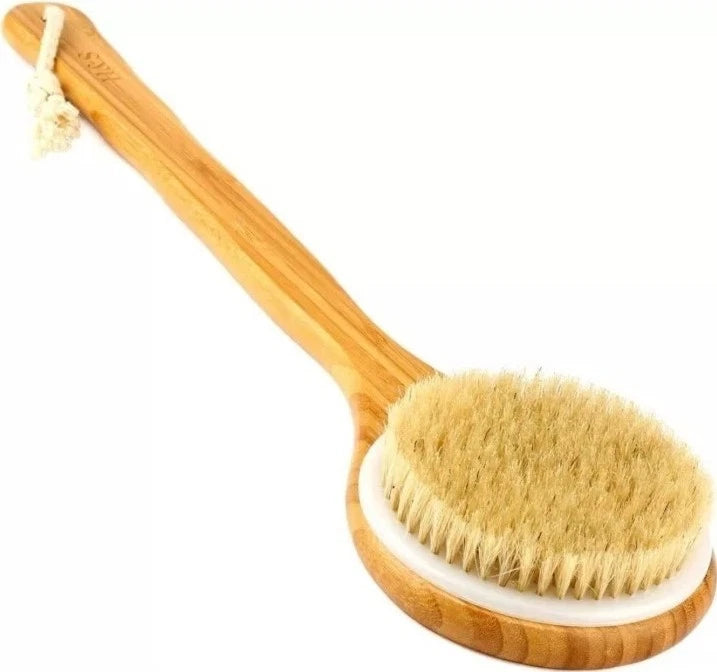 Body Brush Back Scrubber - Long Handle Bath Shower Brush Natural Bristles - H&S