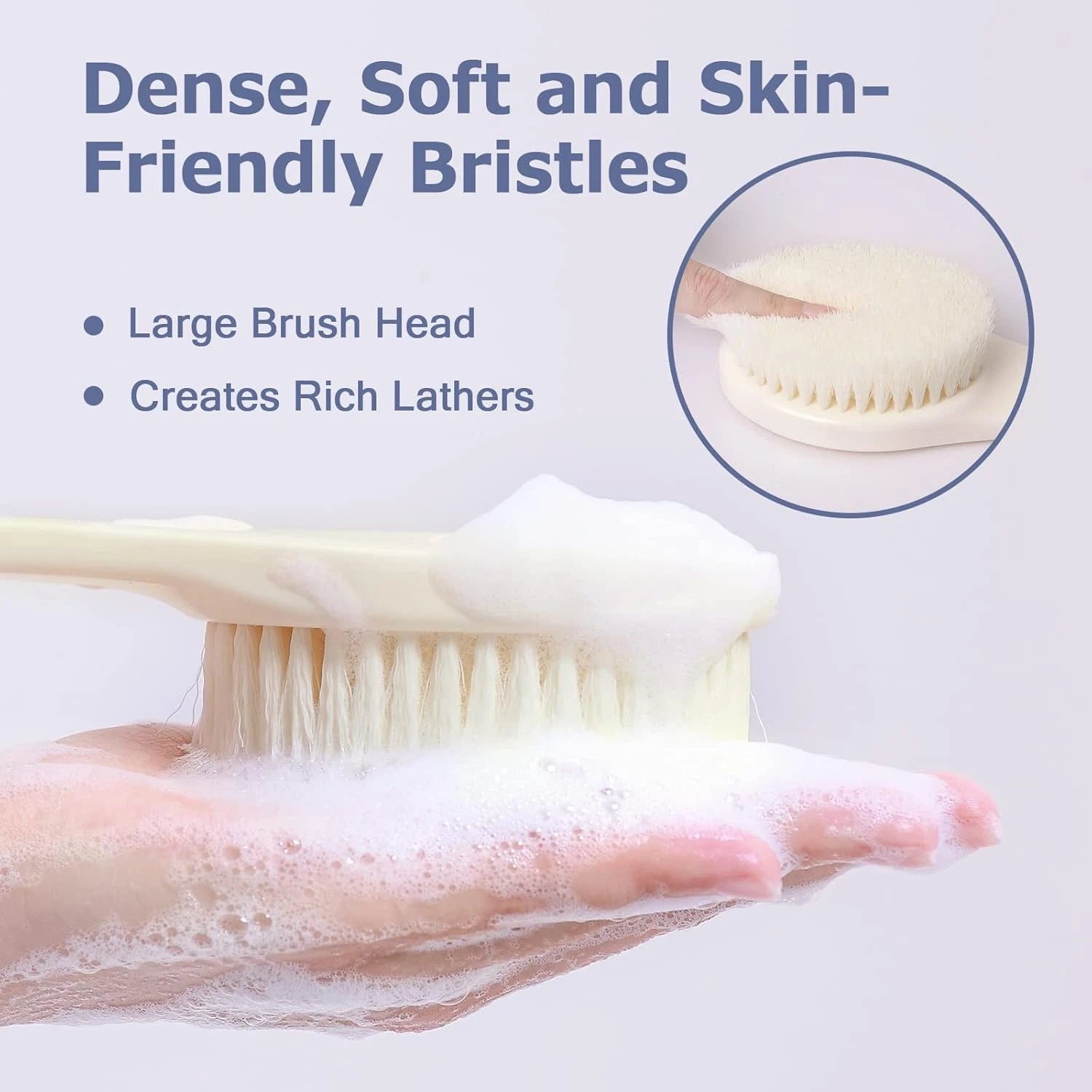 Body Back Scrubber – 17'' Long Handle Shower Brush, Anti-Mold Exfoliator for Dry