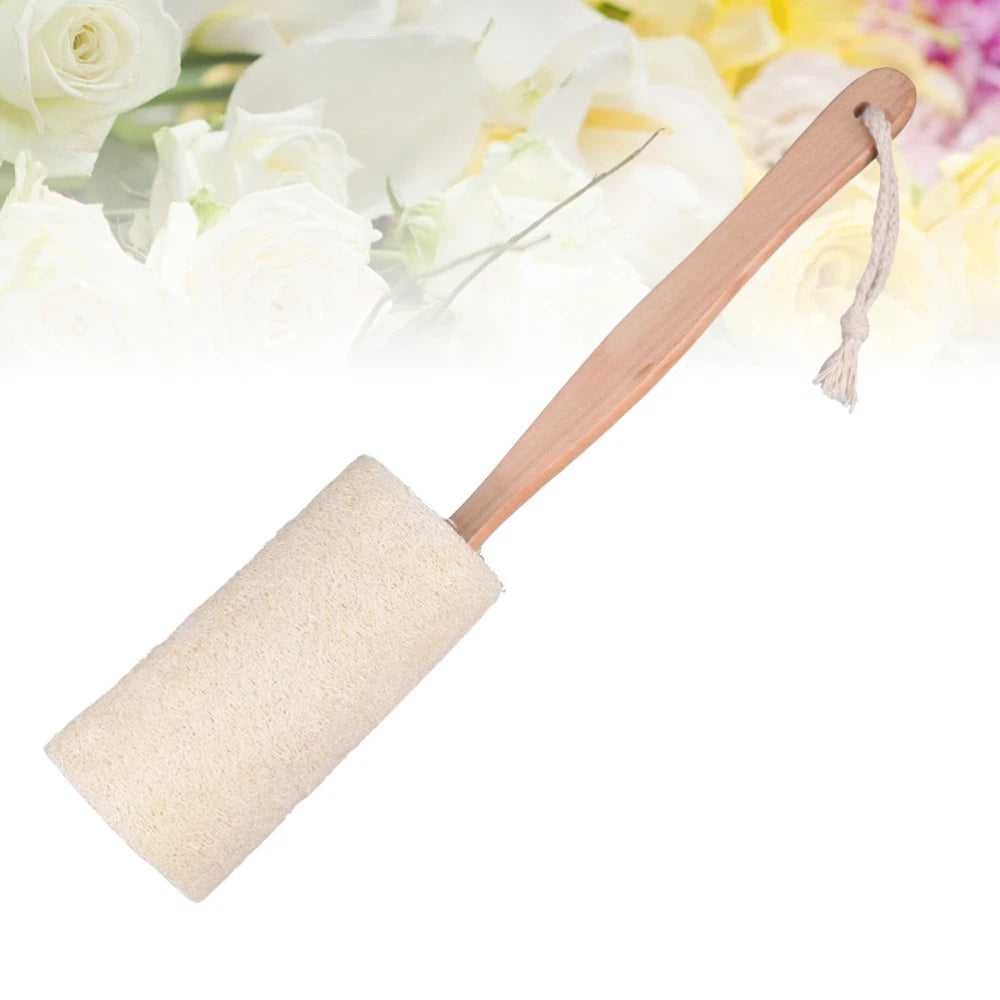 Long Handle Bath Wooden Loofah Brush Natural Exfoliating Sponge Body Scrubber
