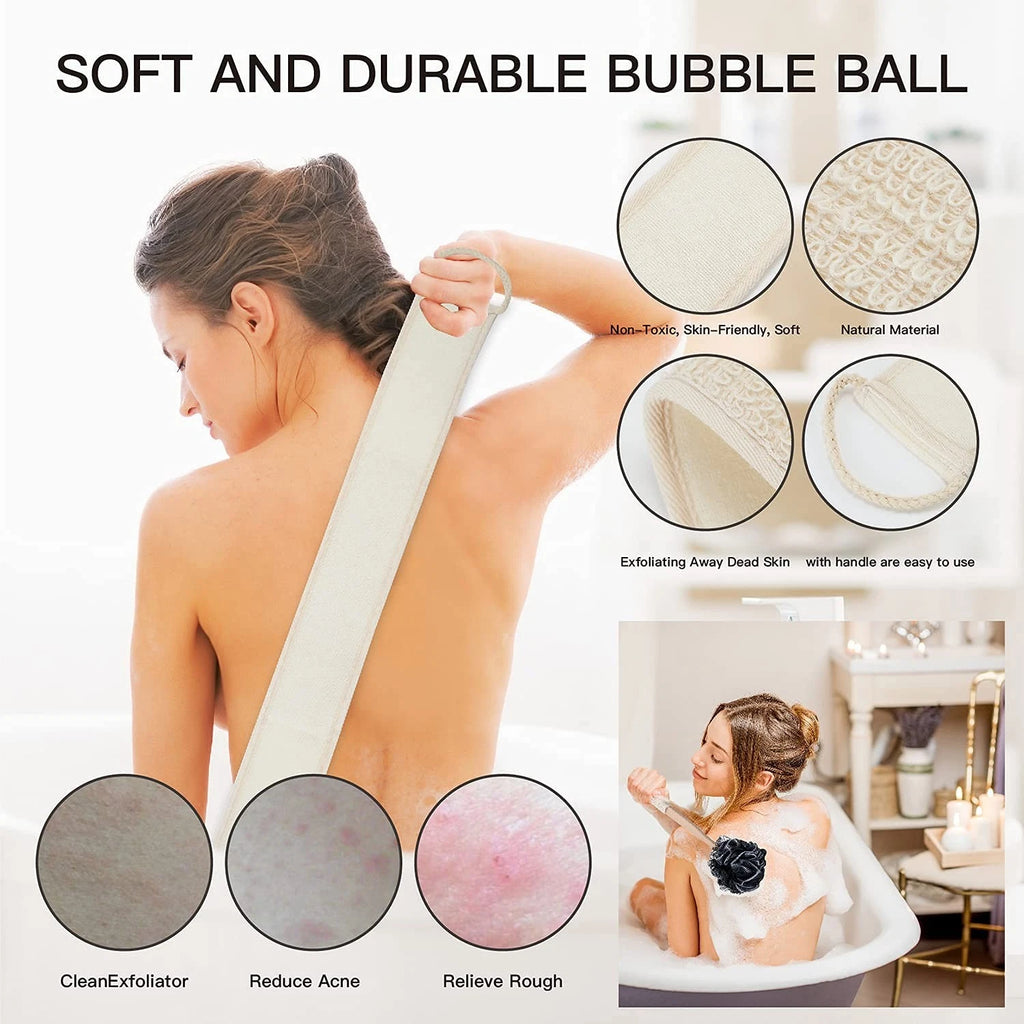8Pack Bath Brush Set -Shower Loofah Sponge with Long Handled,Natural Loofah E...