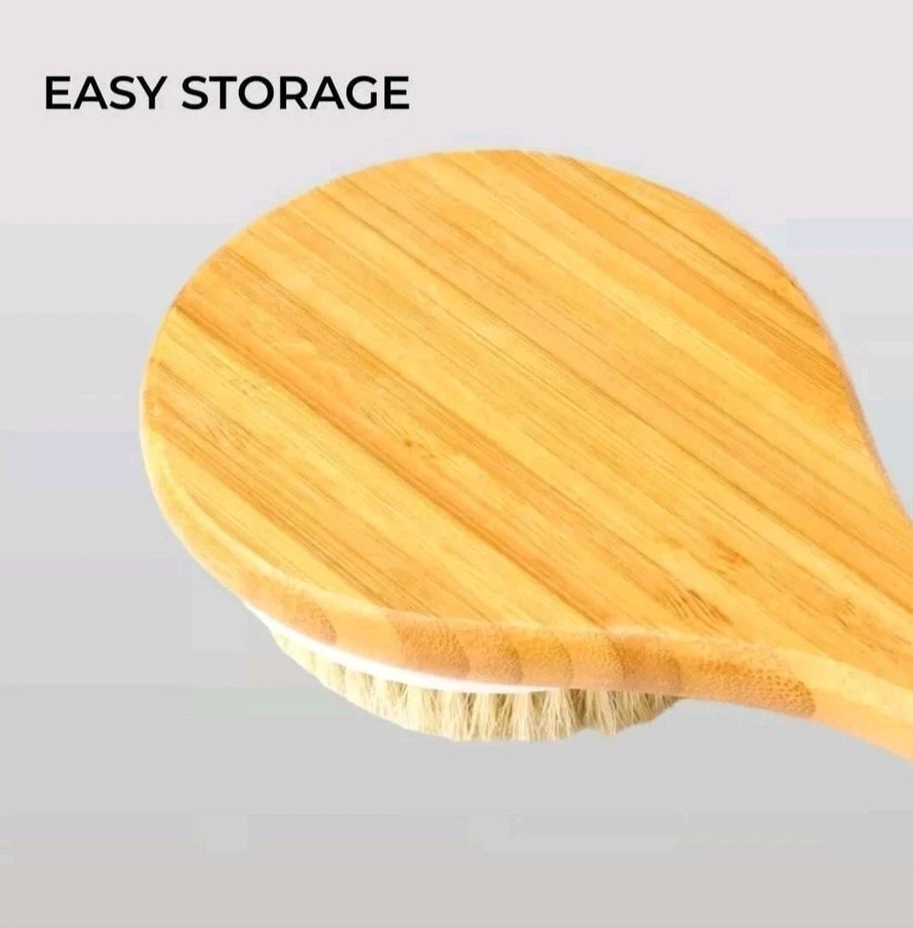 Body Brush Back Scrubber - Long Handle Bath Shower Brush Natural Bristles - H&S