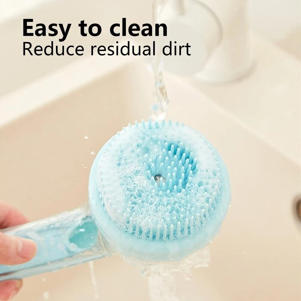 Dog Shampoo Brush with Soap Dispenser Pet Bath Brush Long Handle for Shower