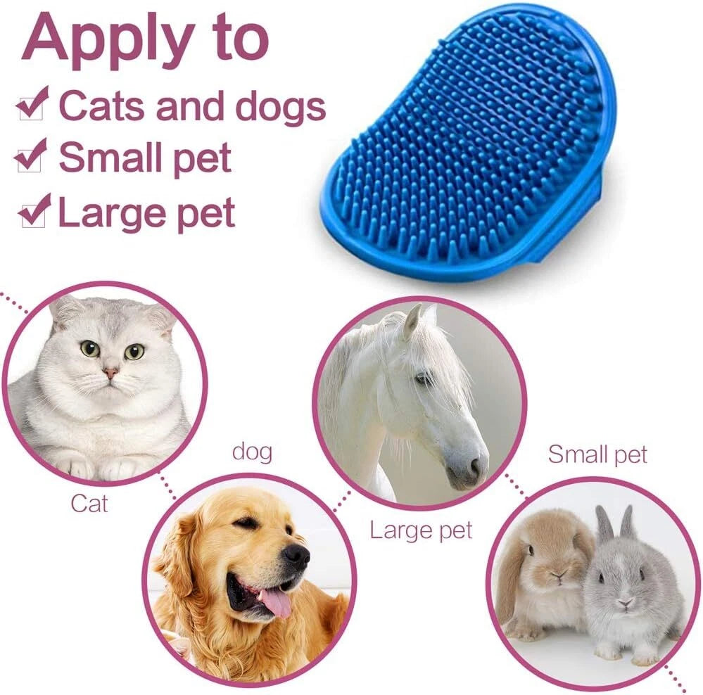Dog Bath Brush, Aoche Pet Comb Brush Soothing Massage Rubber blue+rose