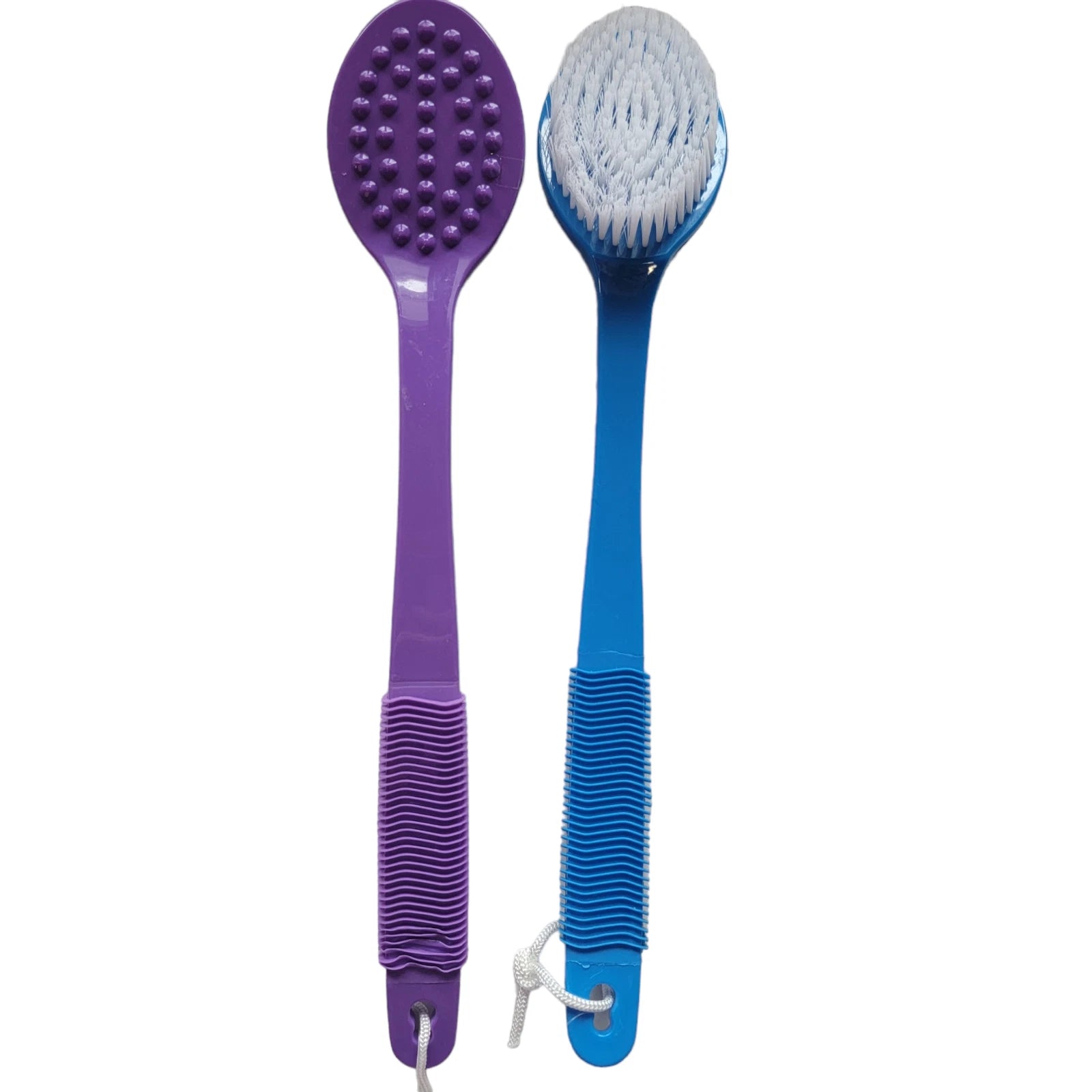 Long Handle Back Body Shower Brush Exfoliates Soft Bristles (2-PACK) BLUE PURPLE