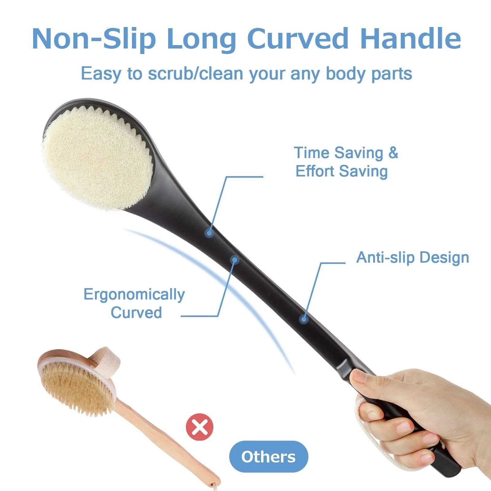 Back Brush Long Handle Shower Bath Body Exfoliating Never Mold For 17 Inches Dry