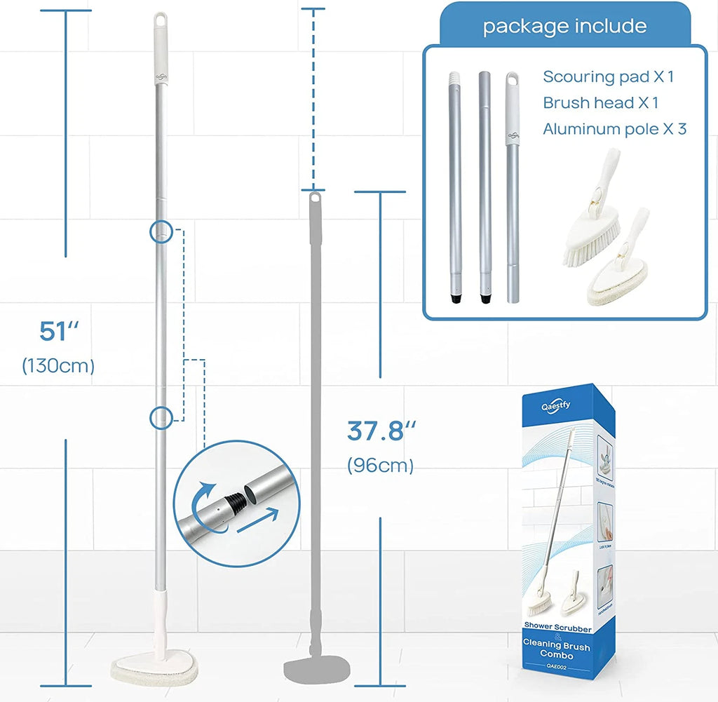 Shower Scrubber Cleaning Brush with 51'' Long Handle Bathtub Tub and Tile Scrubb