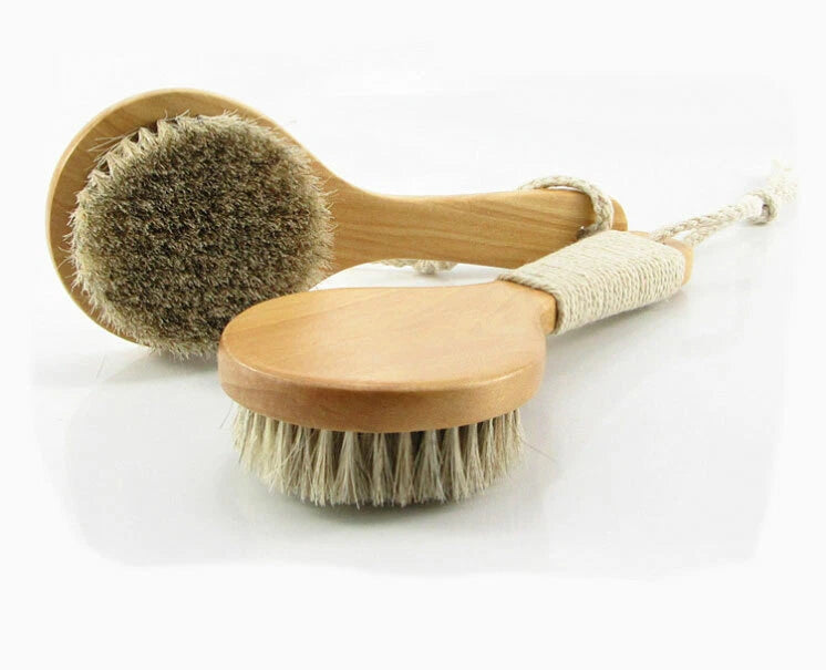 Body Back Skin Brush Natural Bristle Wooden Handle Shower Bath Scrubber