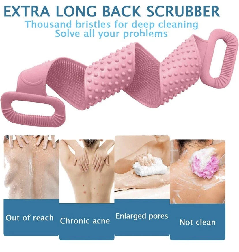 Silicone Back Scrubber Spa Brush Body Cleaning Tool Bath Belt Massage Cleaner UK