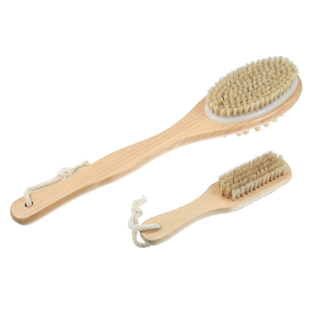 2Pcs Body Brush Set Shower Brush with Soft Stiff Bristles Handle Back Scrubber