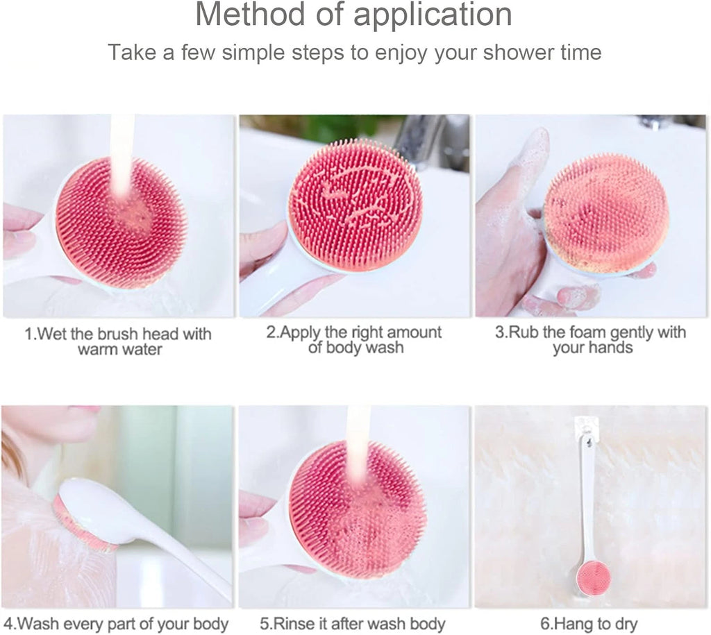 Silicone Back Scrubber for Shower, Back Washer Brush Long Handle with Soft Brist