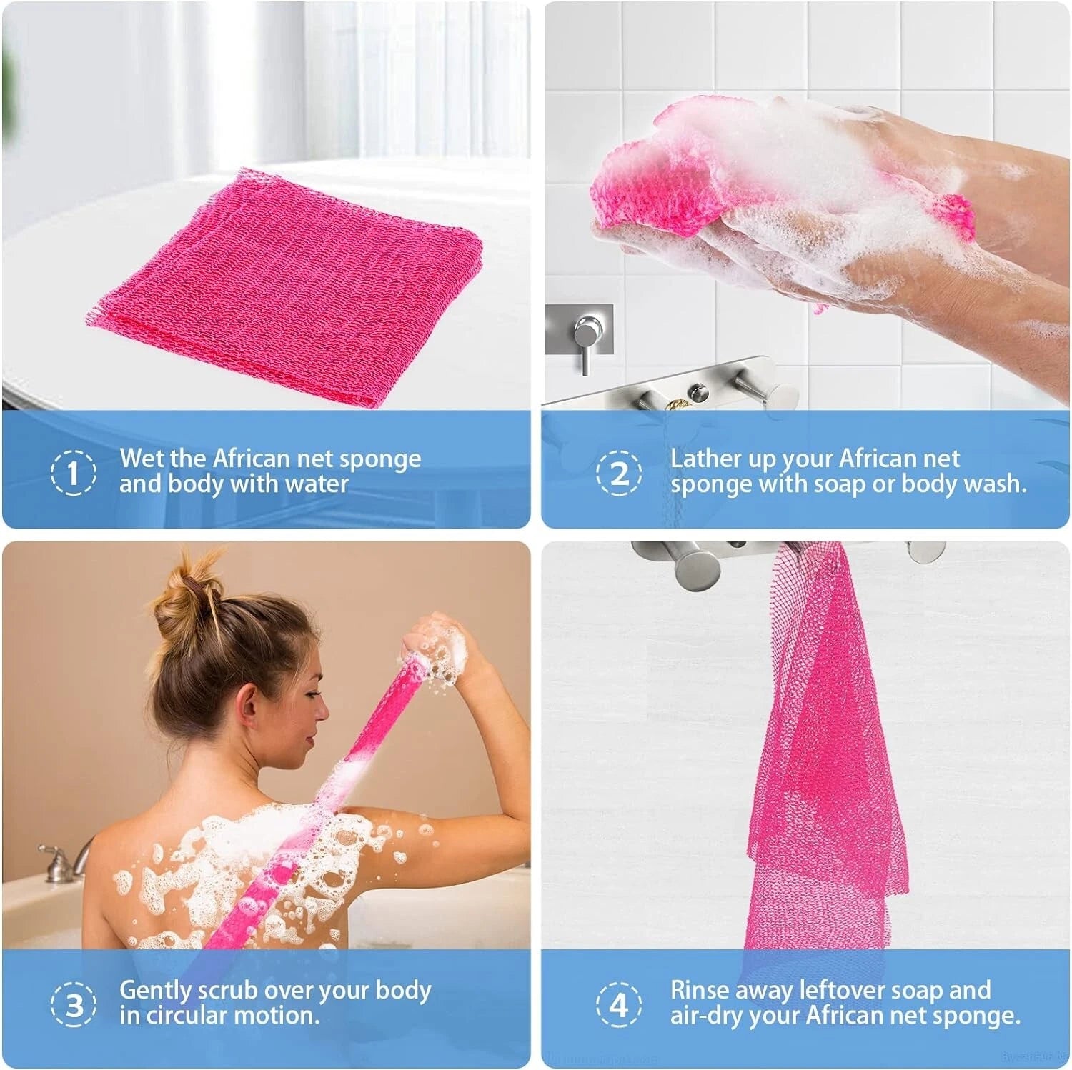 2 Pieces African Net Sponge Authentic Real African Exfoliating Net Bath Sponge W