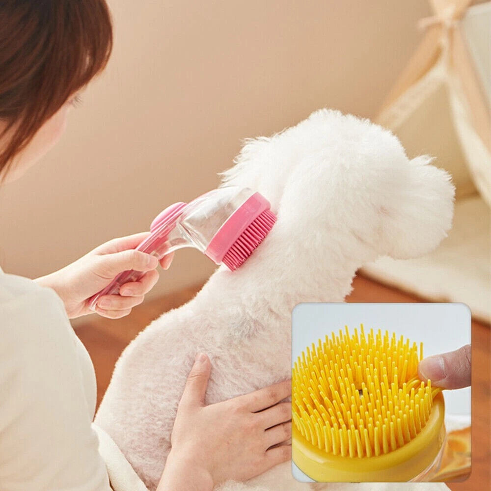 Dog Shampoo Brush with Soap Dispenser Pet Bath Brush Long Handle for Shower