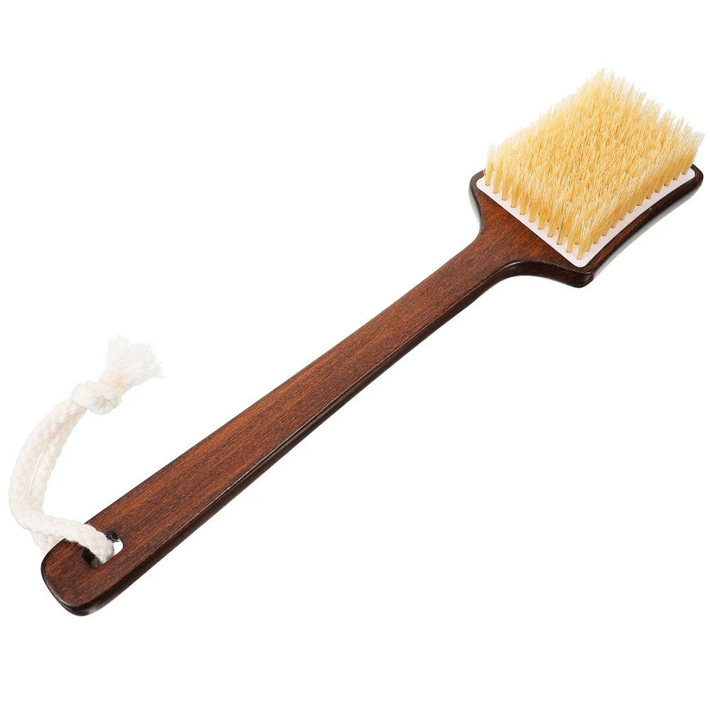 Bath Brush Wooden Handle Shower Brush Shower Exfoliating Bristle Scrubber For