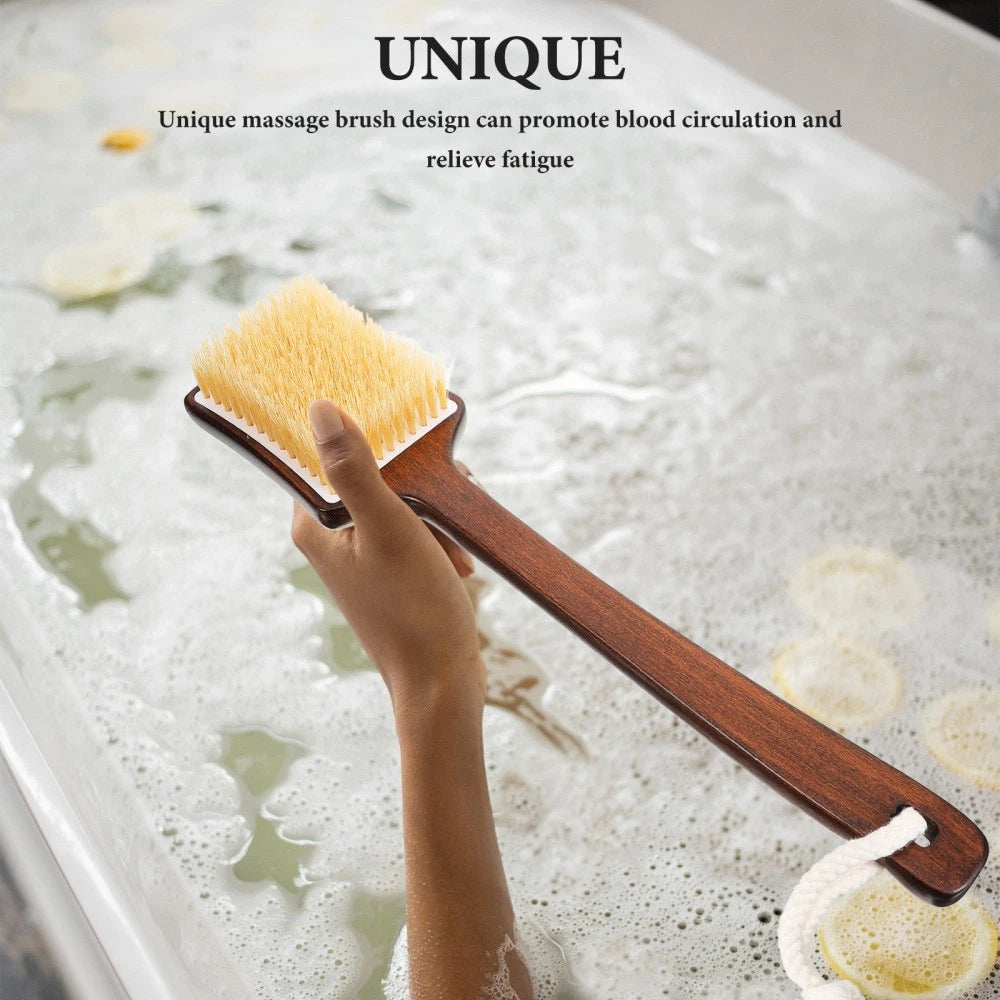 Bath Brush Wooden Handle Shower Brush Shower Exfoliating Bristle Scrubber For