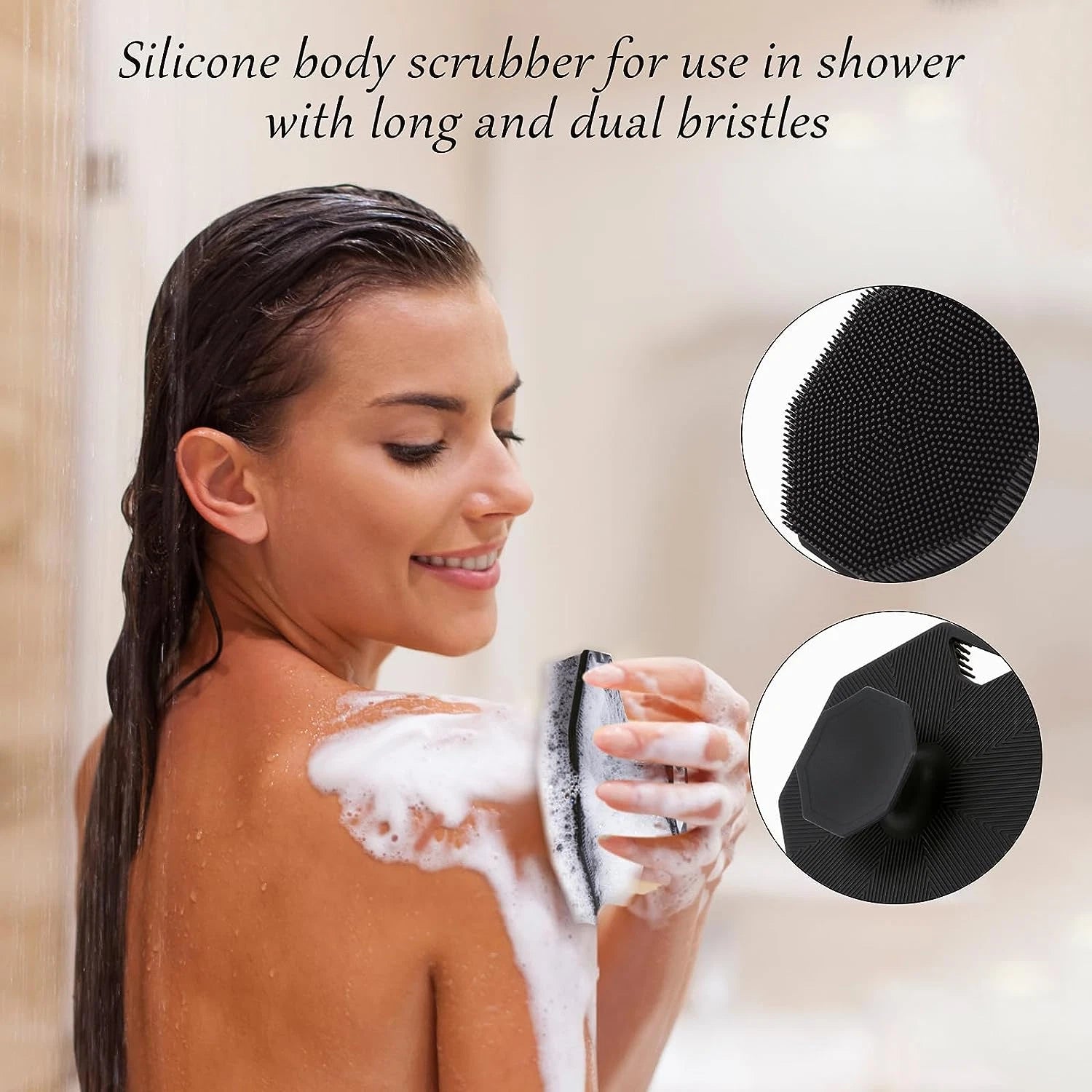 2Pack Silicone Body Scrubber,  Body Buffer Exfoliating Brush with Silicone Loofa