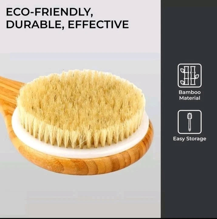 Body Brush Back Scrubber - Long Handle Bath Shower Brush Natural Bristles - H&S