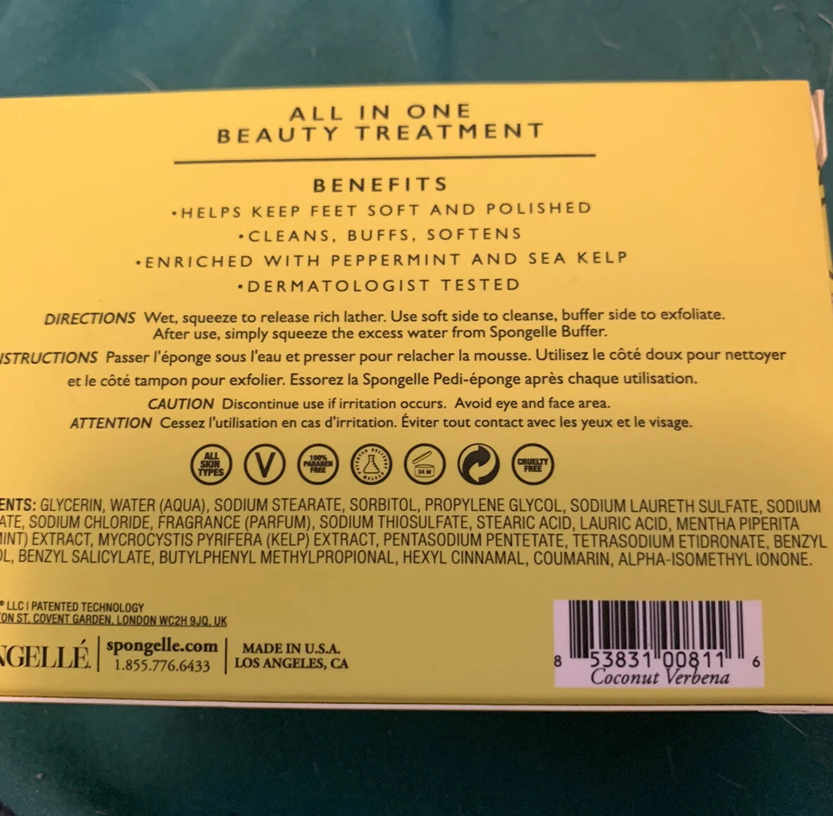 Spongelle Coconut Verbena Pedi Buffer With Built In Cleanser. New in Box