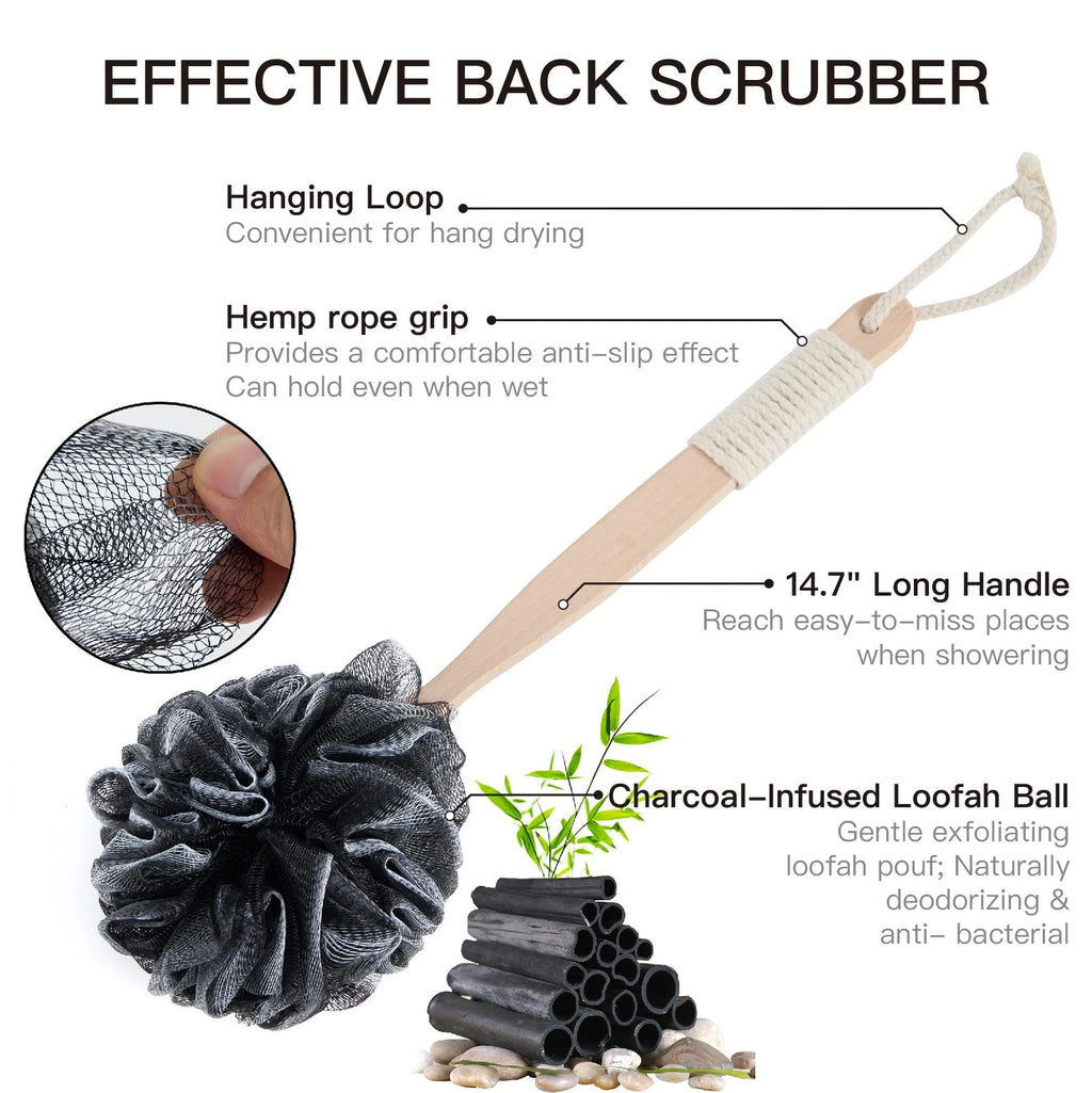 8Pack Bath Brush Set -Shower Loofah Sponge with Long Handled,Natural Loofah E...