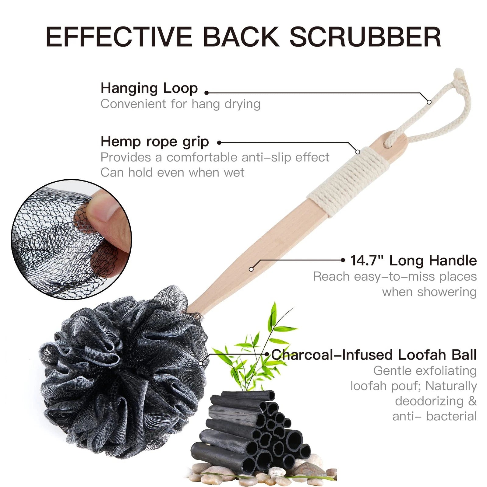 8Pack Bath Brush Set -Shower Loofah Sponge with Long Handled,Natural Loofah E...