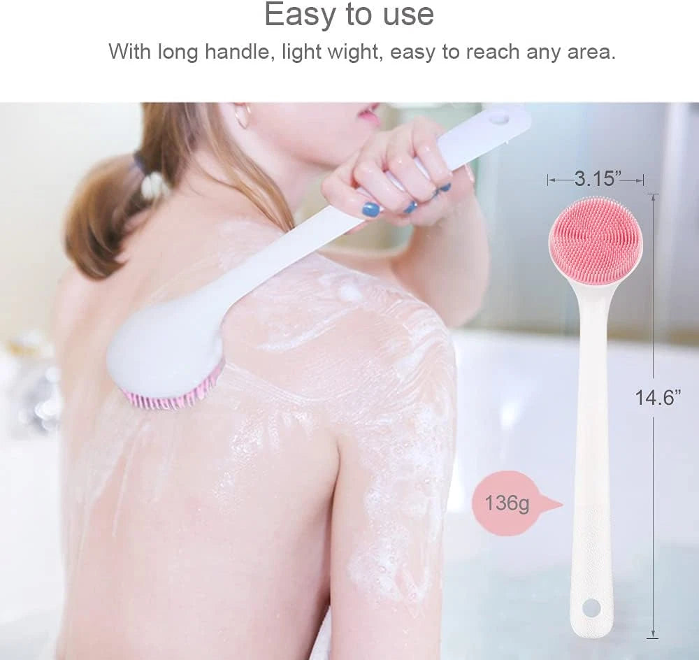 Silicone Back Scrubber for Shower, Back Washer Brush Long Handle with Soft Brist