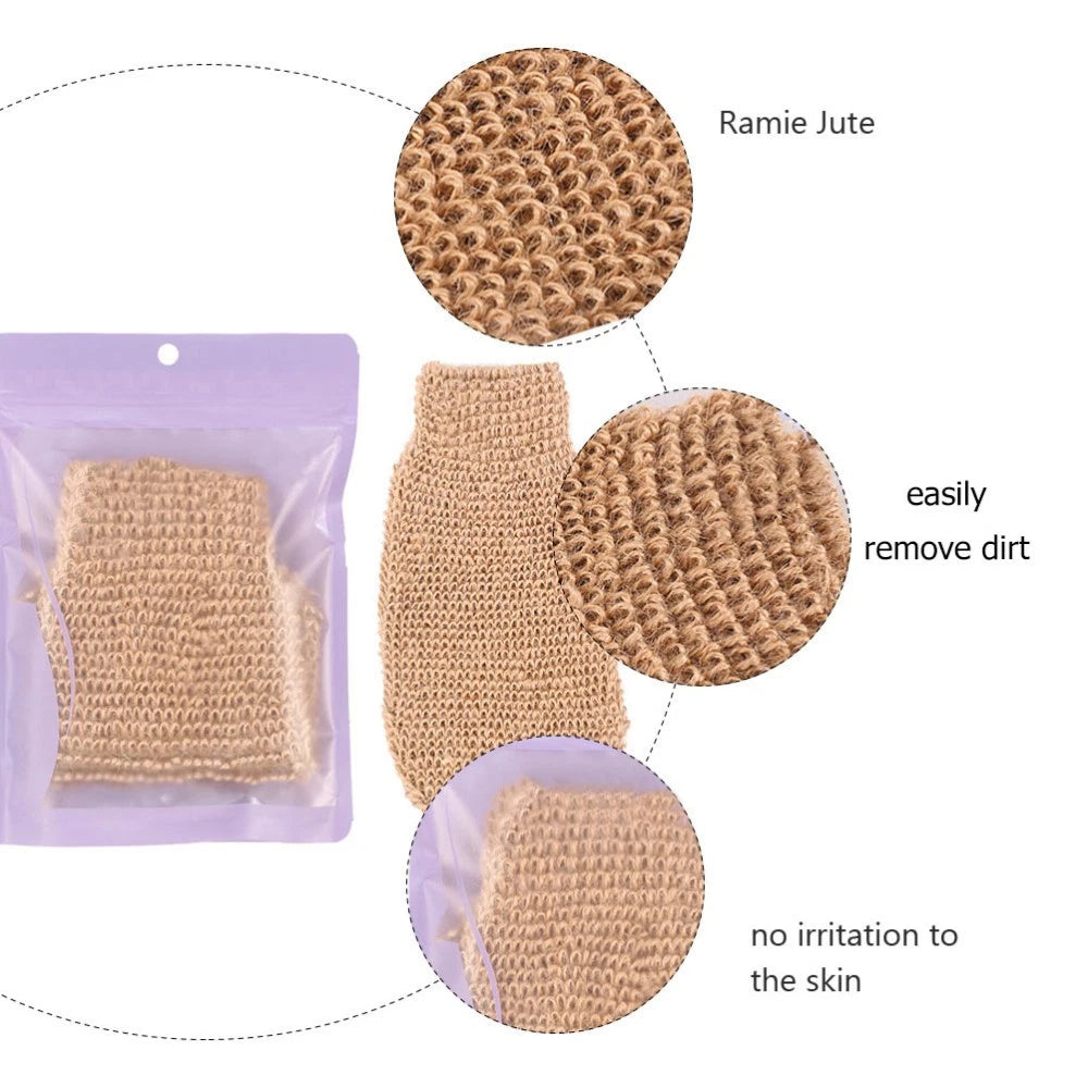 2Pcs Bath Exfoliating Gloves Ramie Jute Body Scrubber for Soft Skin