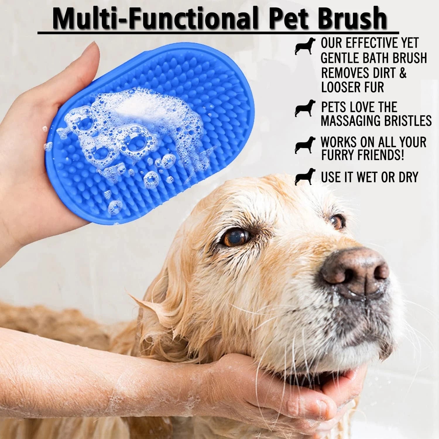 Dog Grooming Brush, Pet Shampoo Bath Brush 2 Piece Set, Blue & Yellow