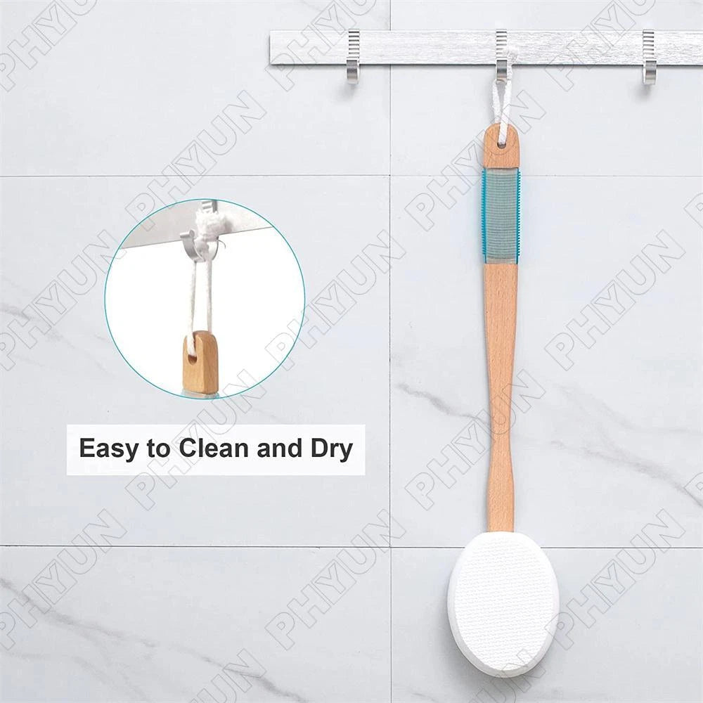 For Back Lotion Applicator Wooden Handle Brush w/ 4x Brush Head Replacement Pads