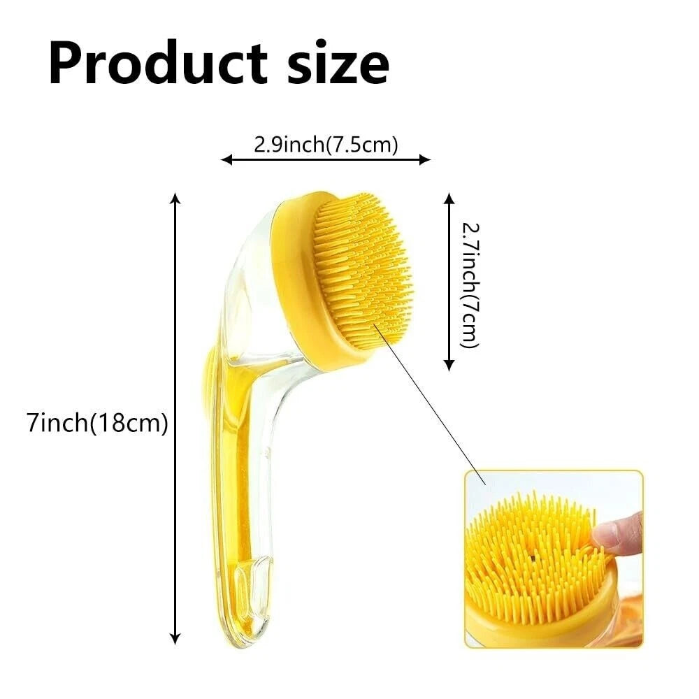 Dog Shampoo Brush with Soap Dispenser Pet Bath Brush Long Handle for Shower