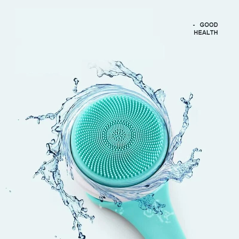 Electric Bath Body Shower Brush Long Handle Back Massage Cleaning w/5 brush