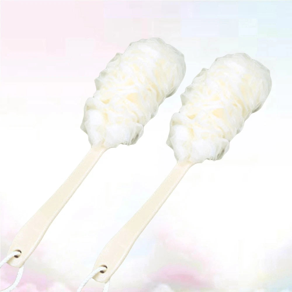 2 Pcs Rub The Back Bath Flowers Scrubber with Long Handle Body Brushes