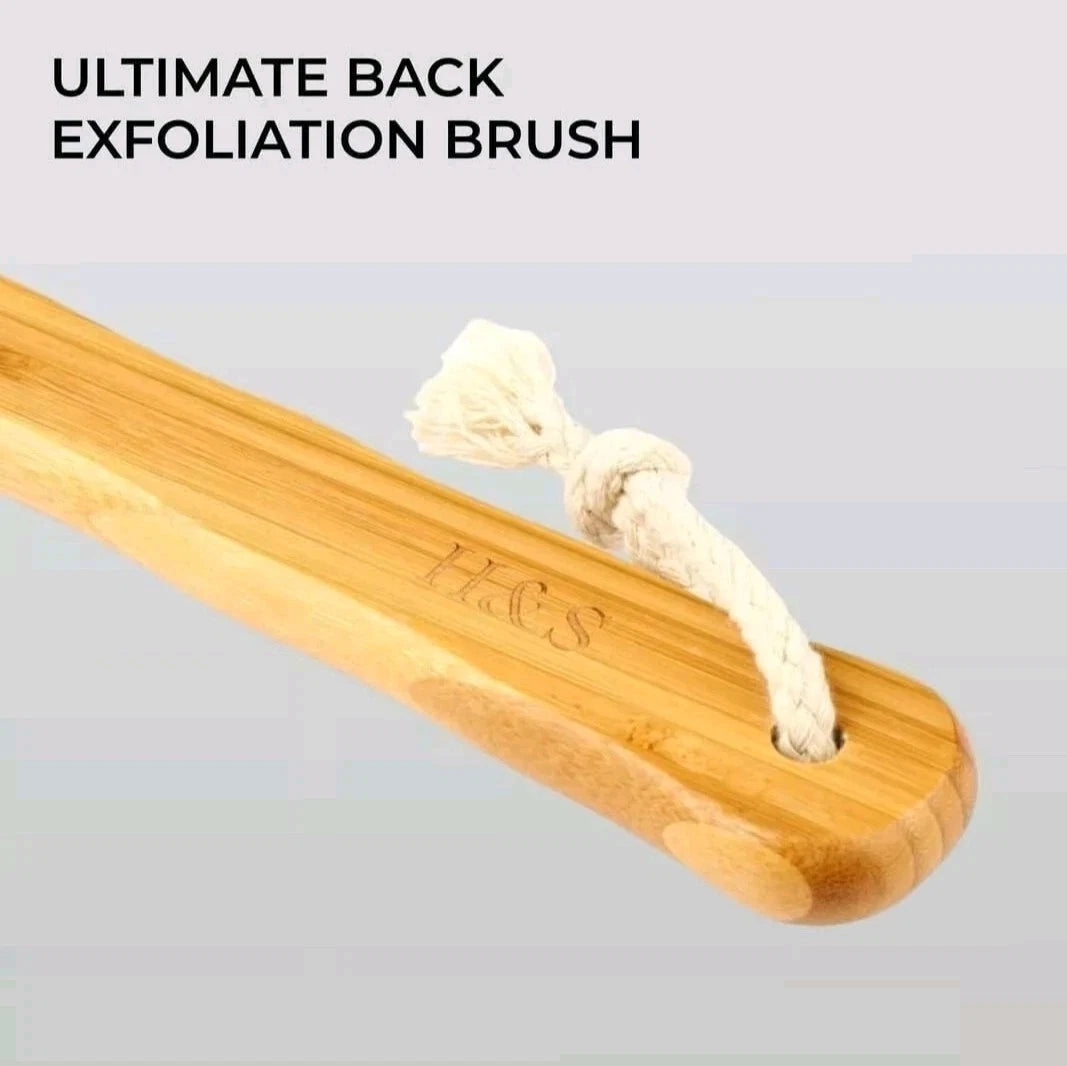 Body Brush Back Scrubber - Long Handle Bath Shower Brush Natural Bristles - H&S