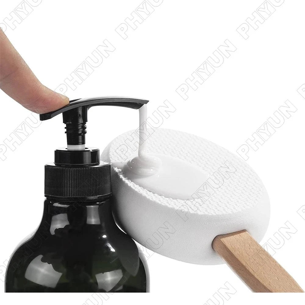 For Back Lotion Applicator Wooden Handle Brush w/ 4x Brush Head Replacement Pads