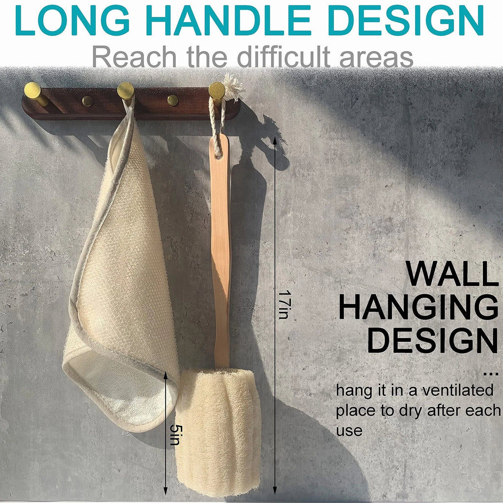 2 Pack Natural Exfoliating Loofah luffa loofa Bath Brush On a Stick - with Lo...