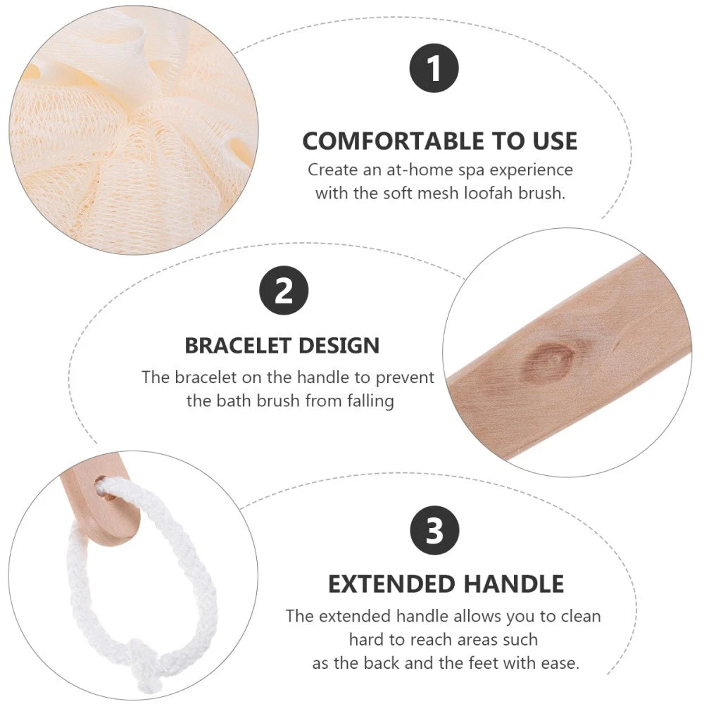 Long Handle Bath Sponge Exfoliating Brush Loofah Mesh for Travel and Home
