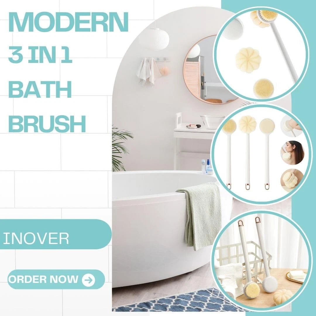 Long Handle Shower Sponge Brush Set, 3 in 1 Body Brush, Bath Sponge, Back Scr...